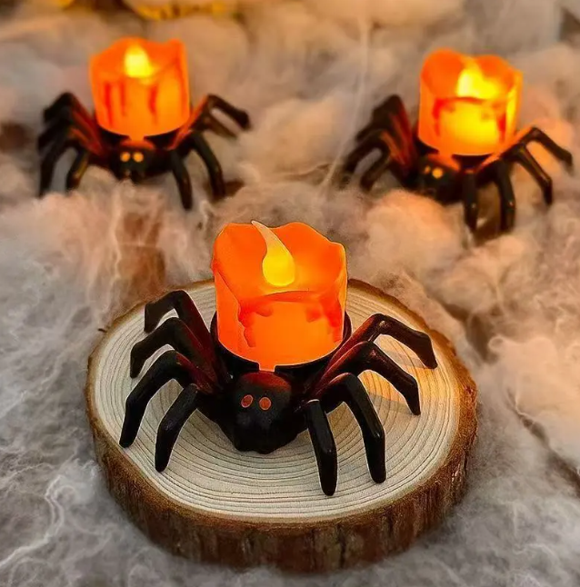 Halloween Spider Toy Candle Lamp Pumpkin Lamp Atmosphere Festival Decoration Props LED Decorative Halloween Gifts for Children