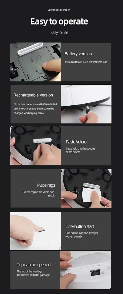 Automatic Portable Mini Home Floor Robotic Vacuum Cleaner USB Rechargeable